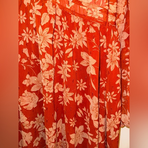 LULU’s Rust Orange Floral Print Long Sleeve Mini Dress SIZE: SMALL - Picture 7 of 14